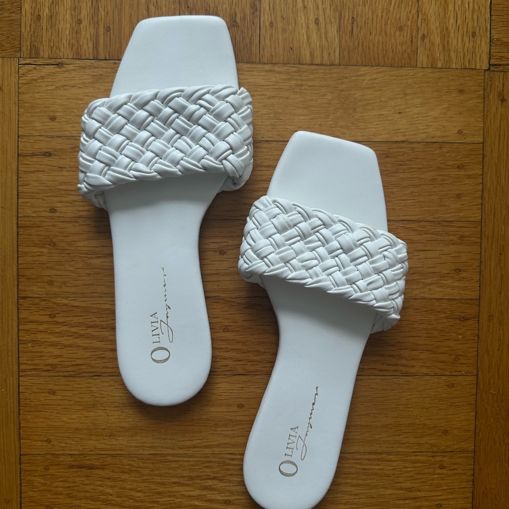 White Woven Slide Sandals, Forever 21, US 7, EU 37